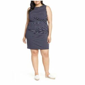 1901 Women's Gathered Stripe Dress In Navy/White Plus Size 18 $180